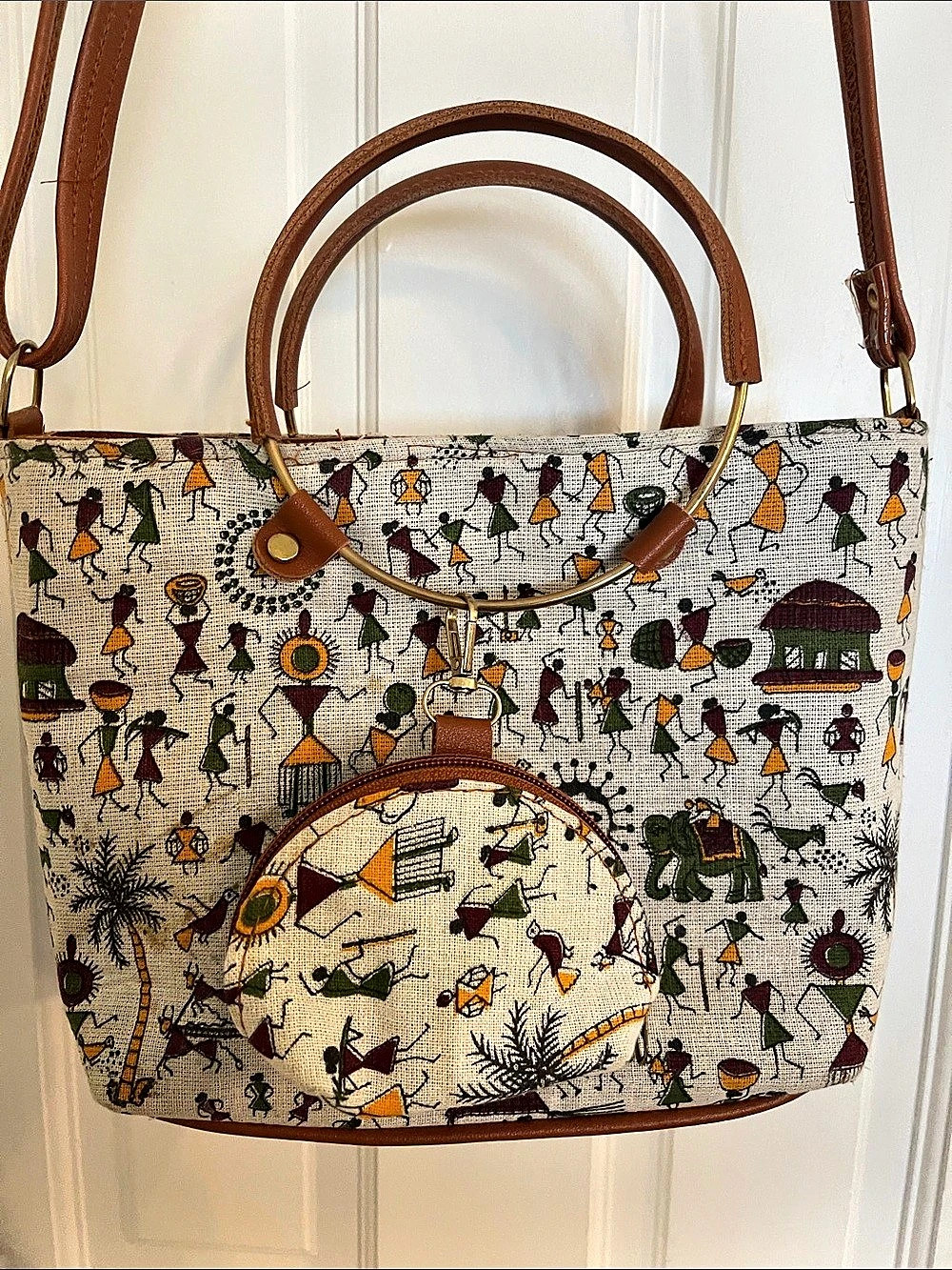 Khadija Bags Printed Shoulder Bag in White & Brown